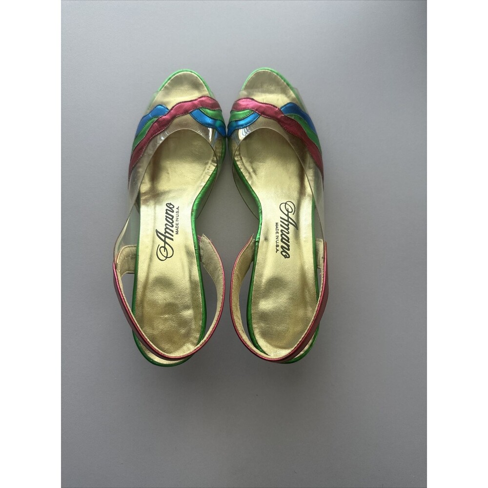 VINTAGE Amano Shoreline Royal Blue Stardust Open Toed Pump Dress Shoes 7 SS
